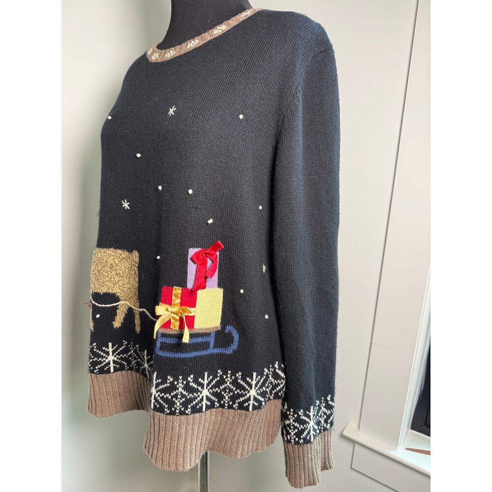CHRISTOPHER & BANKS | 2005 Reindeer Sleigh Novelty Christmas Sweater | Medium - Picture 4 of 8